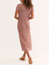 Load image into Gallery viewer, Pure Color Round Neck Short Sleeve Slim Split Maxi Dress