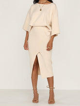 Load image into Gallery viewer, Solid Color Sets Loose Blouse Split Skirt Two-piece Suit