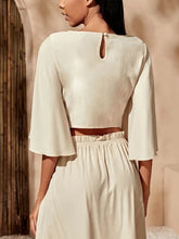 Load image into Gallery viewer, Round Neck Crop Top High Fork Dress Suit