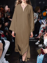 Load image into Gallery viewer, Casual Loose Solid Color V-neck Long Sleeve Dress