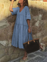 Load image into Gallery viewer, Casual Solid Color V-neck Dress