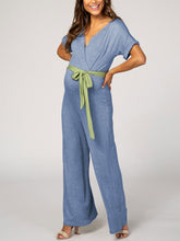 Load image into Gallery viewer, Casual Solid Color V-Neck Short Sleeve Maternity Jumpsuit With Belt
