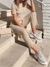 Load image into Gallery viewer, Round Neck Short Sleeve Knitted Loose Suit