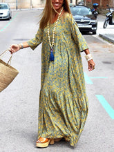 Load image into Gallery viewer, Bohemian Vintage Loose V Neck Long Dress