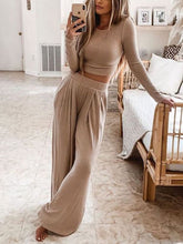 Load image into Gallery viewer, Fashion Wide Leg Round Neck Solid Color Suit