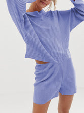 Load image into Gallery viewer, Mix Match Knitted Rib Off Shoulder Long Sleeve Top Shorts Two-Piece