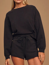 Load image into Gallery viewer, Casual Loose Solid Color Long Sleeve Shorts Two-piece Suit