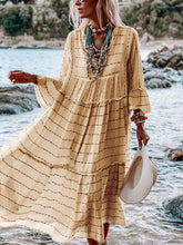 Load image into Gallery viewer, V-Neck Striped Bohemian Long Sleeve Dress