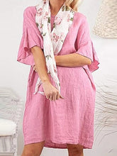 Load image into Gallery viewer, Round Neck Flare Sleeve Casual Dress