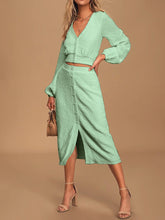 Load image into Gallery viewer, Elegant V Neck Long Sleeve Top Skirt Suit