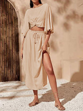 Load image into Gallery viewer, Round Neck Crop Top High Fork Dress Suit