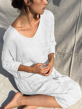 Load image into Gallery viewer, Solid Color V-Neck Cotton and Linen Dress