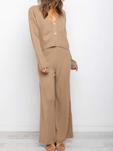 Load image into Gallery viewer, Casual Loose Solid Color Long Sleeve V-neck Two-piece Suit