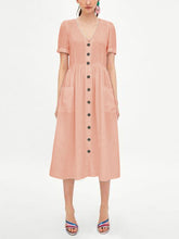 Load image into Gallery viewer, V-neck Net Color Short Sleeve Dress