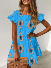 Load image into Gallery viewer, Round Neck Bohemian Print Ruffled Dress