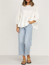 Load image into Gallery viewer, Round Neck Long-sleeved Ruffled Shirt