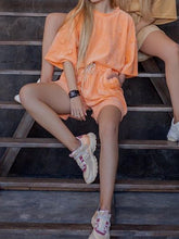 Load image into Gallery viewer, Casual Solid Color Round Neck Tie Two Piece Set