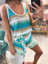 Load image into Gallery viewer, Simple Casual Loose V Neck Top Shorts Striped Knitted Suit