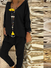 Load image into Gallery viewer, Simple Casual Loose V Neck Hooded Top Pants Suit