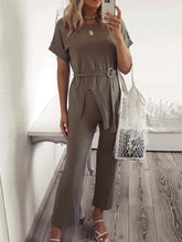Load image into Gallery viewer, Casual Loose Solid Color Round Neck Short Sleeve Two-piece Suit