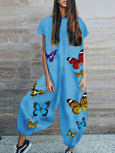 Load image into Gallery viewer, Short Sleeve Butterfly Print Jumpsuit