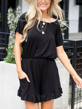 Load image into Gallery viewer, Pure Color Round Neck Casual Jumpsuit Ruffled Romper