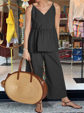 Load image into Gallery viewer, Casual Loose Solid Color Strap V-neck Two-piece Suit