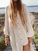 Load image into Gallery viewer, Casual Long Sleeve Button Solid Color Dress