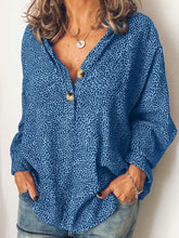 Load image into Gallery viewer, Leopard Print Long Sleeve Cotton-Blend V Neck Casual Tops&Blouse