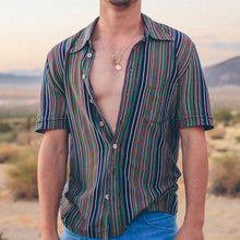 Load image into Gallery viewer, Men Retro Striped Printed Short Sleeves Shirt
