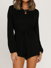 Load image into Gallery viewer, Casual Solid Color Round Neck Long Sleeve Drawstring Jumpsuit