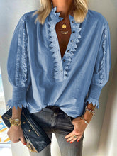 Load image into Gallery viewer, Button Collar Stringy Selvedge Puff Sleeves Casual Tops