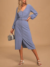 Load image into Gallery viewer, Elegant V Neck Long Sleeve Top Skirt Suit