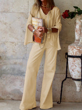 Load image into Gallery viewer, Casual Loose V-Neck Top Pants Set
