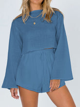 Load image into Gallery viewer, Solid Color Open Back Tops High Waist Shorts Women's Suit