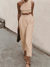 Load image into Gallery viewer, Elegant Sleeveless Crop Top and Trousers Women's Suit