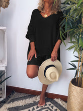 Load image into Gallery viewer, Casual Loose V Neck Top Long Sleeve Shorts Suit
