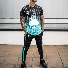 Load image into Gallery viewer, Men'S Blue Gradient Stripe Short-Sleeved Trouser Suit