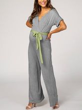 Load image into Gallery viewer, Casual Solid Color V-Neck Short Sleeve Maternity Jumpsuit With Belt