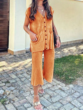 Load image into Gallery viewer, Loose Suit with V-neck Button Embellished Vest