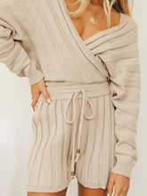 Load image into Gallery viewer, Simple Casual Loose V Neck Long-Sleeved Shirt Shorts Knitted Suit