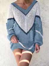 Load image into Gallery viewer, V-Neckline Color Block Casual Loose Regular Shift Sweaters