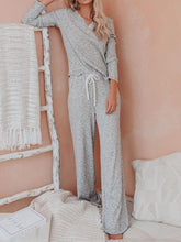 Load image into Gallery viewer, Casual Solid Color Lace-up V-neck Two-piece Suit