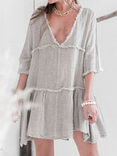 Load image into Gallery viewer, V-Neck Solid Color Cotton and Linen Dress