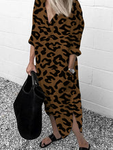 Load image into Gallery viewer, Fashion Leopard Print Long Sleeve Split Dress