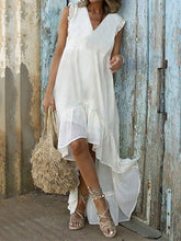 Load image into Gallery viewer, Solid Color V-Neck Irregular Dress