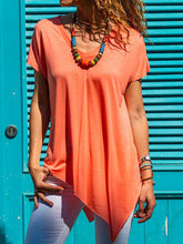 Load image into Gallery viewer, Pure Color Deep V-Neck Short Sleeve T-Shirt with Irregular Hem