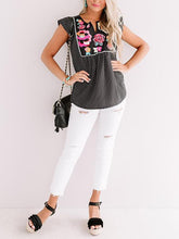 Load image into Gallery viewer, Striped Spot Short Sleeve Women's Blouses with Flowers