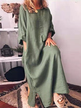 Load image into Gallery viewer, Round Neck Long Sleeve Long Casual Dress