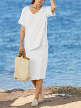 Load image into Gallery viewer, Elegant Casual Loose V Neck Short Sleeve Top Skirt Suit